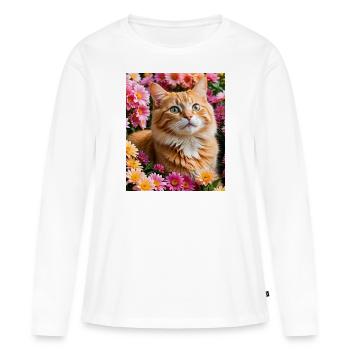 Cat - Frauen Premium Bio Langarmshirt - Weiß - Vorne - Julia (174cm)