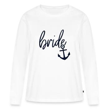 T-shirt bride | Port du mariage - T-shirt manches longues Premium bio Femme - blanc - Devant - Julia (174cm)