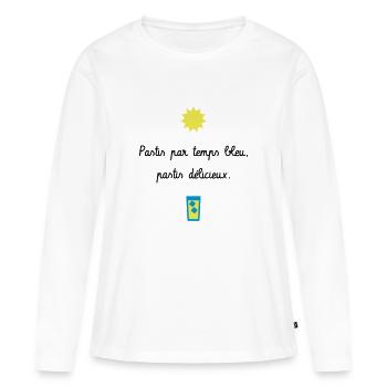 Pastis par temps bleu, pastis délicieux - Camping - T-shirt manches longues Premium bio Femme - blanc - Devant - Julia (174cm)