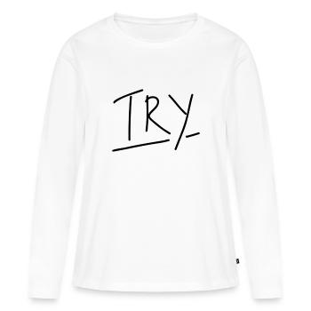 try - Frauen Premium Bio Langarmshirt - Weiß - Vorne - Julia (174cm)