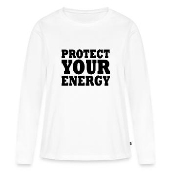 Protect your energy - T-shirt manches longues Premium bio Femme - blanc - Devant - Julia (174cm)