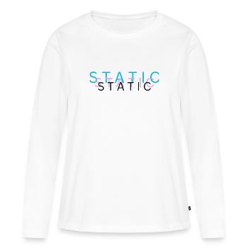 Static – Conception typographique minimaliste par glitch - T-shirt manches longues Premium bio Femme - blanc - Devant - Julia (174cm)