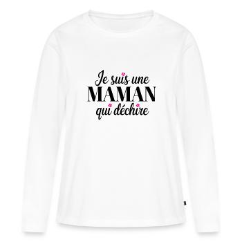 Maman qui déchire – Cadeau fête des mères - T-shirt manches longues Premium bio Femme - blanc - Devant - Julia (174cm)