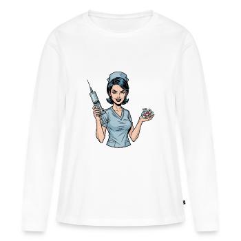 Freche Schwester: Dein Humor im Gesundheitswesen! - Frauen Premium Bio Langarmshirt - Weiß - Vorne - Julia (174cm)