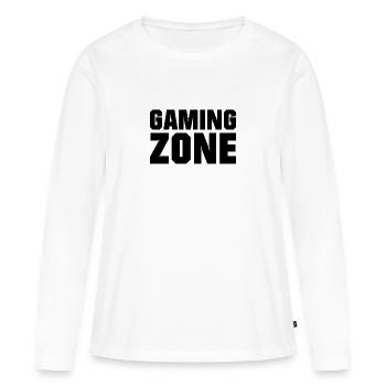 Zone de jeu - T-shirt manches longues Premium bio Femme - blanc - Devant - Julia (174cm)