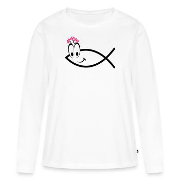 Ichtys Face Girl - Symbole - Christian - Femme - T-shirt manches longues Premium bio Femme - blanc - Devant - Julia (174cm)