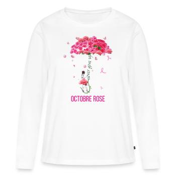 Octobre rose cancer du sein - T-shirt manches longues Premium bio Femme - blanc - Devant - Julia (174cm)