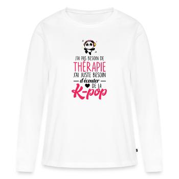 Je suis timide à la base quand on parle de k-pop - T-shirt manches longues Premium bio Femme - blanc - Devant - Julia (174cm)