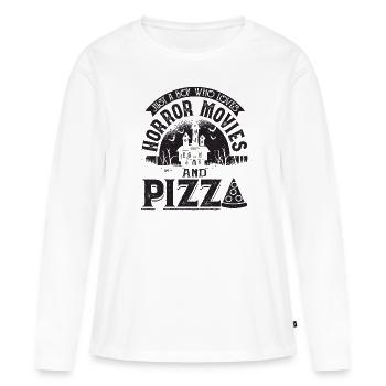 Juste un garçon qui aime les films d’horreur et la pizza - T-shirt manches longues Premium bio Femme - blanc - Devant - Julia (174cm)