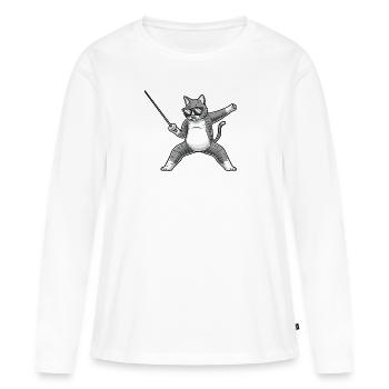 Escrime, Chat, Escrimeur, Épée, Combattant, Escrimeur - T-shirt manches longues Premium bio Femme - blanc - Devant - Julia (174cm)