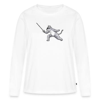 Escrime, Chat, Escrimeur, Épée, Combattant, Escrimeur - T-shirt manches longues Premium bio Femme - blanc - Devant - Julia (174cm)