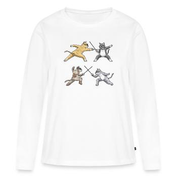 Escrime, Chat, Escrimeur, Épée, Combattant, Escrimeur - T-shirt manches longues Premium bio Femme - blanc - Devant - Julia (174cm)