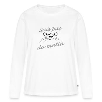 Suis pas du matin - T-shirt manches longues Premium bio Femme - blanc - Devant - Julia (174cm)