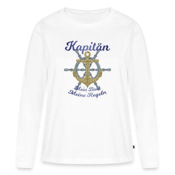 Kapitän mein Boot meine Regeln lustiger Spruch - Frauen Premium Bio Langarmshirt - Weiß - Vorne - Julia (174cm)
