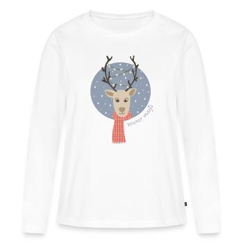 Rentier mit Schal - Frauen Premium Bio Langarmshirt - Weiß - Vorne - Julia (174cm)