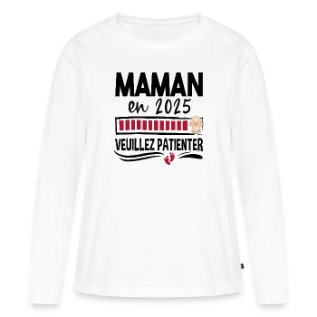 2025 Maman Mère Bébé Naissance Cadeau Grossesse - T-shirt manches longues Premium bio Femme - blanc - Devant - Julia (174cm)