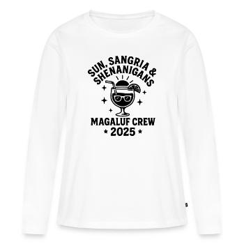 Soleil, Sangria et manigances Magaluf Crew 2025 - T-shirt manches longues Premium bio Femme - blanc - Devant - Julia (174cm)