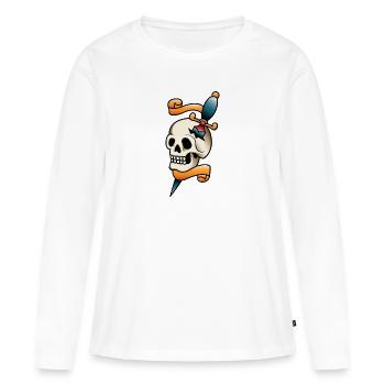 Tatouage Dague et Crâne - T-shirt manches longues Premium bio Femme - blanc - Devant - Julia (174cm)