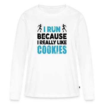 Je cours parce que j'aime les cookies parce que - T-shirt manches longues Premium bio Femme - blanc - Devant - Julia (174cm)