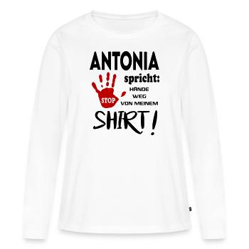 Name Geburtstag Geschenkidee ANTONIA - Frauen Premium Bio Langarmshirt - Weiß - Vorne - Julia (174cm)