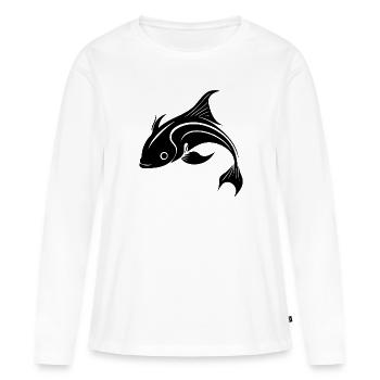 carpe koï - Mignon poisson carpe élégant - T-shirt manches longues Premium bio Femme - blanc - Devant - Julia (174cm)