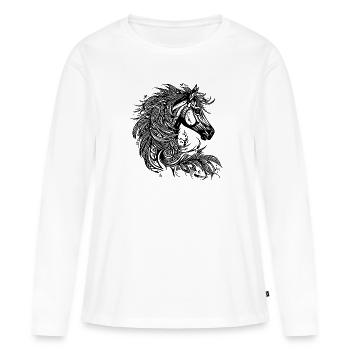 Cheval au galop avec crinière dans le vent - T-shirt manches longues Premium bio Femme - blanc - Devant - Julia (174cm)