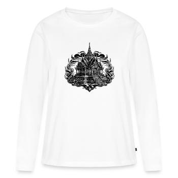 Sonnenuntergang hinter exotischem Thailand Tempel - Frauen Premium Bio Langarmshirt - Weiß - Vorne - Julia (174cm)