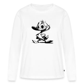 Dessin d’un bébé canard avec un énorme bec - T-shirt manches longues Premium bio Femme - blanc - Devant - Julia (174cm)