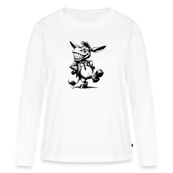 Dessin de caricature de caricature d’âne souriant d’âne à longues oreilles - T-shirt manches longues Premium bio Femme - blanc - Devant - Julia (174cm)