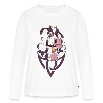 Le geste de la vache rebelle - T-shirt manches longues Premium bio Femme - blanc - Devant - Julia (174cm)