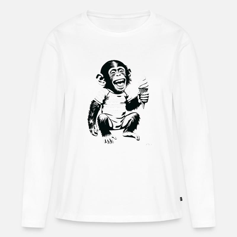 Verspielter Affe mit Eiscreme-Design - Frauen Premium Bio Langarmshirt - Weiß