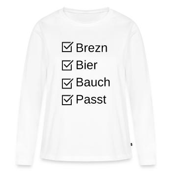 Bretzels, Bière, Ventre Pour tous les buveurs de bière - T-shirt manches longues Premium bio Femme - blanc - Devant - Julia (174cm)