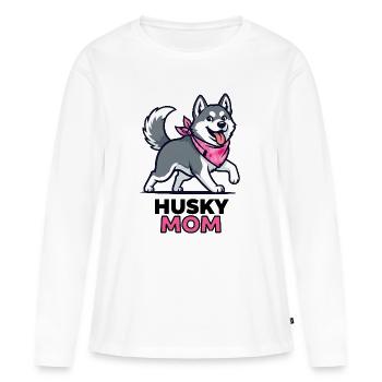 Husky Mom – mignonne motif comique pour mamans husky - T-shirt manches longues Premium bio Femme - blanc - Devant - Julia (174cm)
