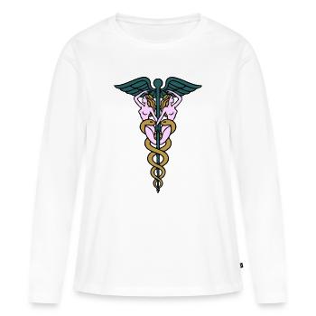 Caducée Doubles Femmes - T-shirt manches longues Premium bio Femme - blanc - Devant - Julia (174cm)