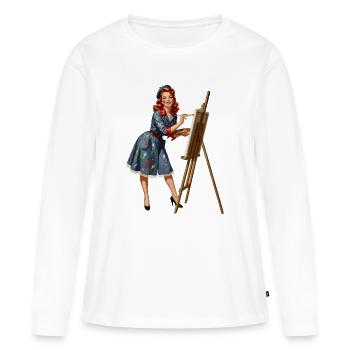 Retro-Pin-up-Malung auf Leinwand - Frauen Premium Bio Langarmshirt - Weiß - Vorne - Julia (174cm)