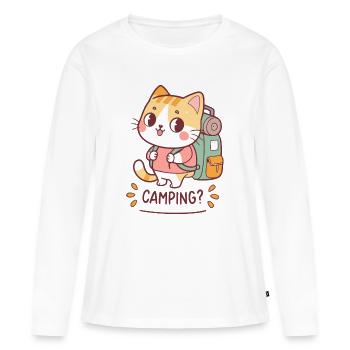Chat Campeur Kawaii et Backpack - T-shirt manches longues Premium bio Femme - blanc - Devant - Julia (174cm)
