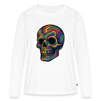 Crâne psychédélique – Design psychédélique - T-shirt manches longues Premium bio Femme - blanc - Devant - Julia (174cm)
