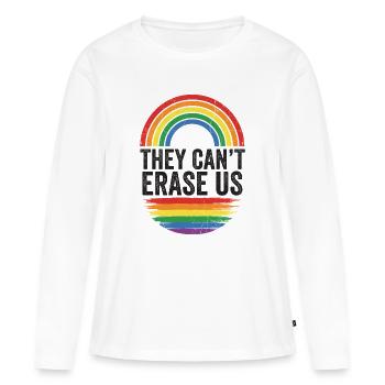 Mois de la fierté LGBTQ - Ils ne peuvent pas nous effacer - T-shirt manches longues Premium bio Femme - blanc - Devant - Julia (174cm)