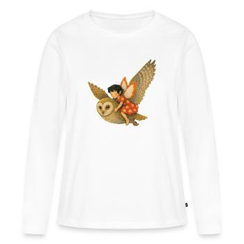 Carinchen en vol avec la chouette - T-shirt manches longues Premium bio Femme - blanc - Devant - Julia (174cm)
