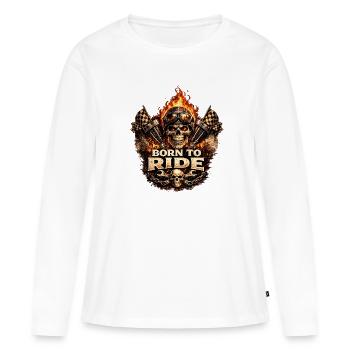 Né pour chevaucher la flamme de la moto du Crâne - T-shirt manches longues Premium bio Femme - blanc - Devant - Julia (174cm)