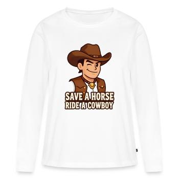 Cowboy-Karikatur mit Western-Slogan - Frauen Premium Bio Langarmshirt - Weiß - Vorne - Julia (174cm)