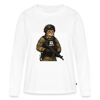 Ukraine Cat avec écusson NAFO - T-shirt manches longues Premium bio Femme - blanc - Devant - Julia (174cm)