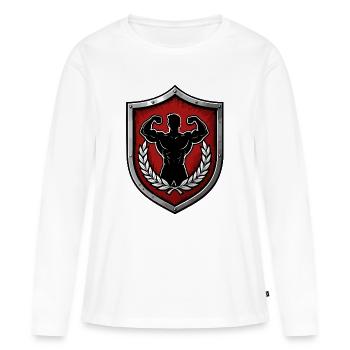 Bouclier de Puissance Emblème de Puissance Musculaire - T-shirt manches longues Premium bio Femme - blanc - Devant - Julia (174cm)