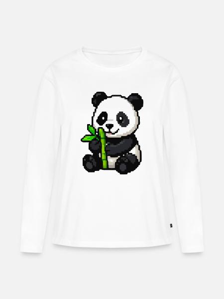 Pixelpanda mit Bambus - Frauen Premium Bio Langarmshirt - Weiß