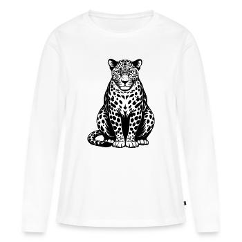Assis par le léopard - T-shirt manches longues Premium bio Femme - blanc - Devant - Julia (174cm)