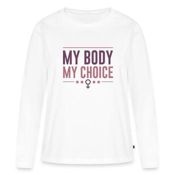 Mon corps mon choix - T-shirt manches longues Premium bio Femme - blanc - Devant - Julia (174cm)