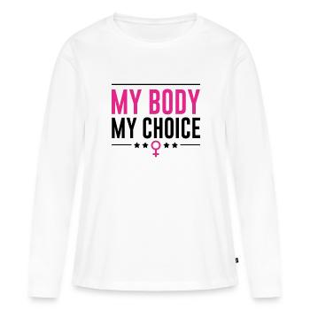 Mon corps mon choix - T-shirt manches longues Premium bio Femme - blanc - Devant - Julia (174cm)