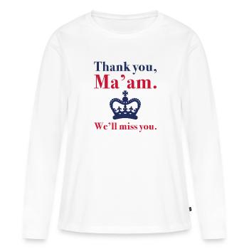 Merci Madame, tu vas nous manquer - T-shirt manches longues Premium bio Femme - blanc - Devant - Julia (174cm)