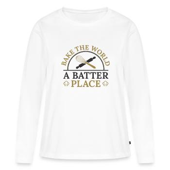 Bake The World A Batter Place - Frauen Premium Bio Langarmshirt - Weiß - Vorne - Julia (174cm)