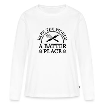 Bake The World A Batter Place - Frauen Premium Bio Langarmshirt - Weiß - Vorne - Julia (174cm)